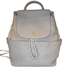 Tory Burch Gray Textured Backpack with Gold Hardware